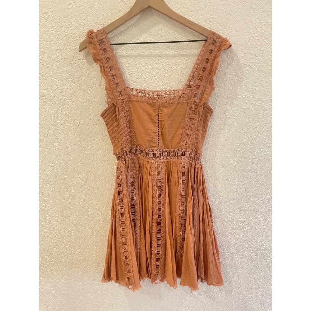 Free People FP One Verona Mini Dress Orange Boho Fairy Beach Crochet Lace Small - Picture 5 of 9
